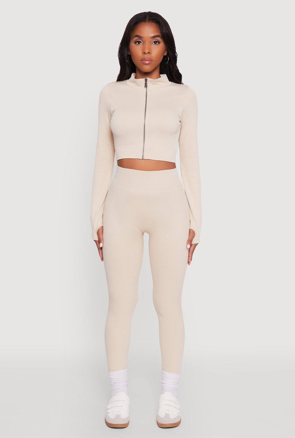 Seamless Ribbed Zip Front Cropped Track Jacket