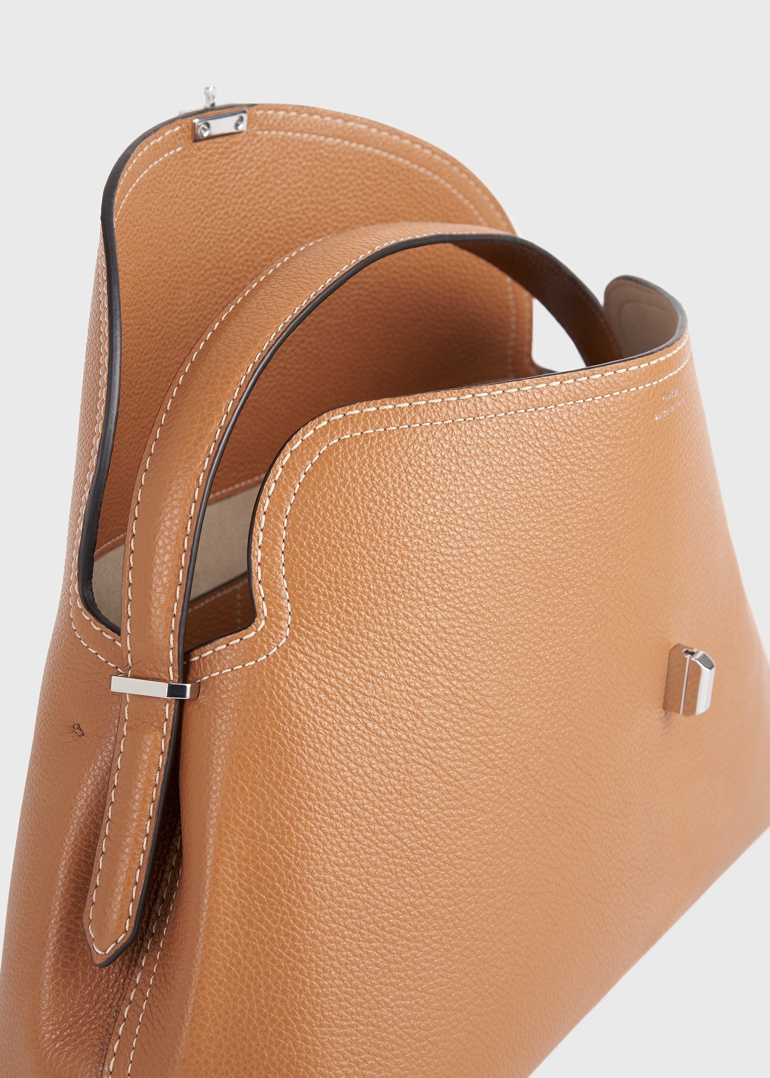T-lock grained-leather top handle tan
